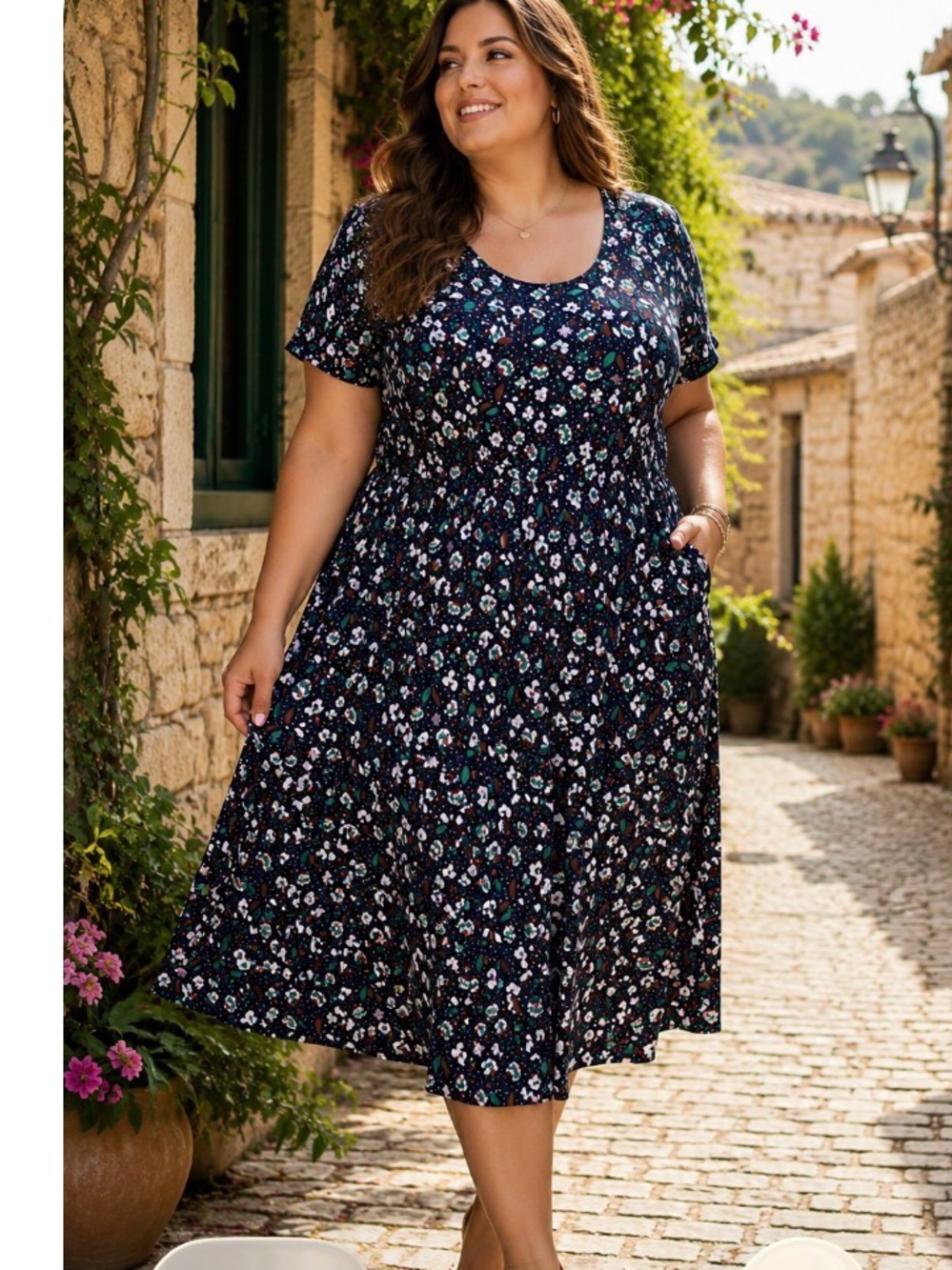 Boden Navy Floral Midi Dress